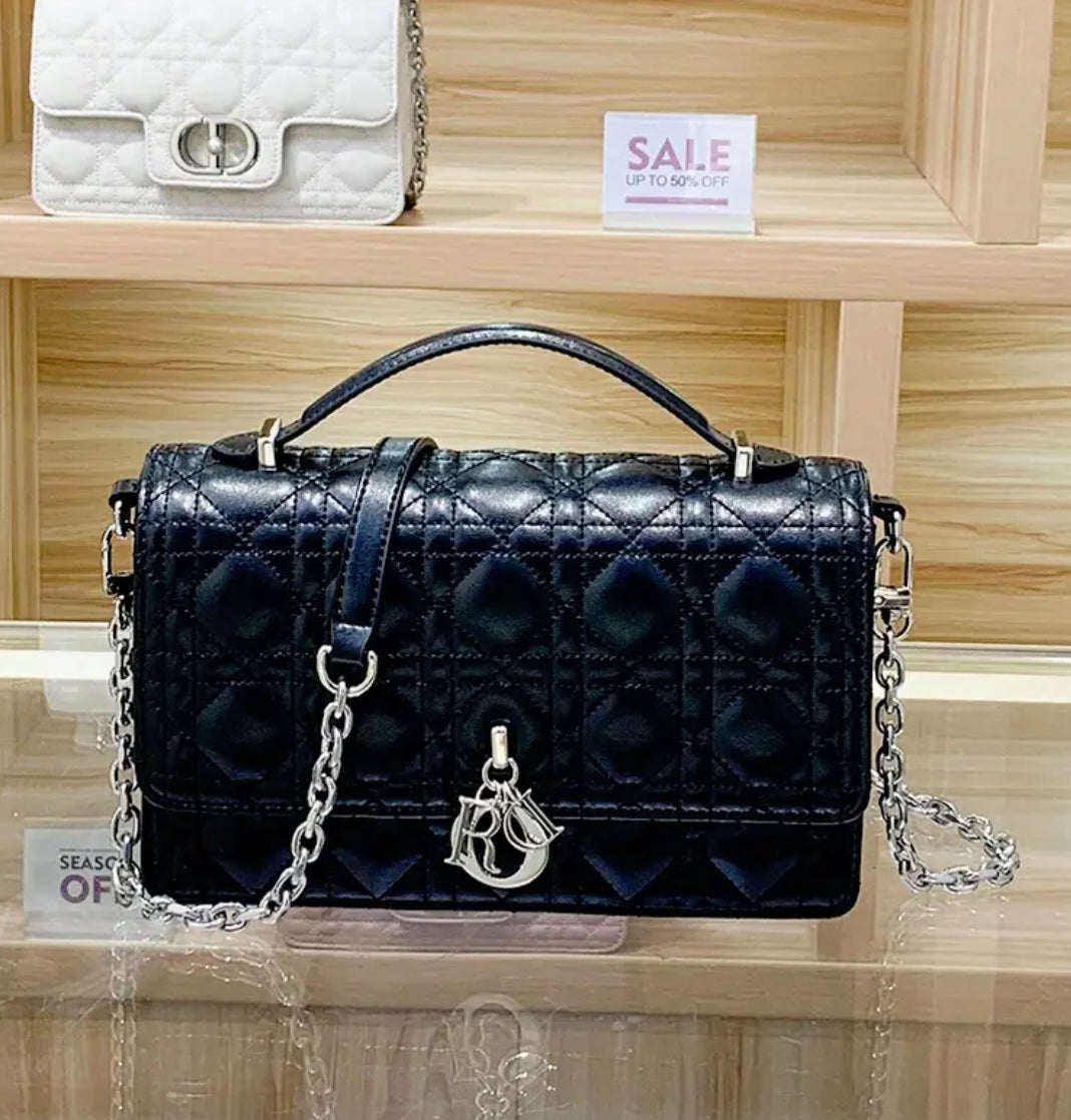 Leather Crossbody CD charm, with diamond stitched design