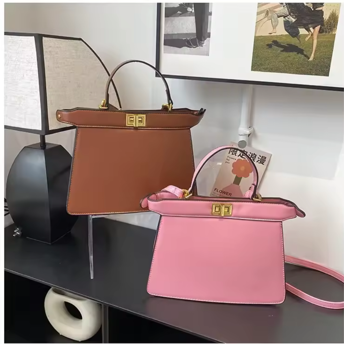 Peekaboo style top handle tote bag