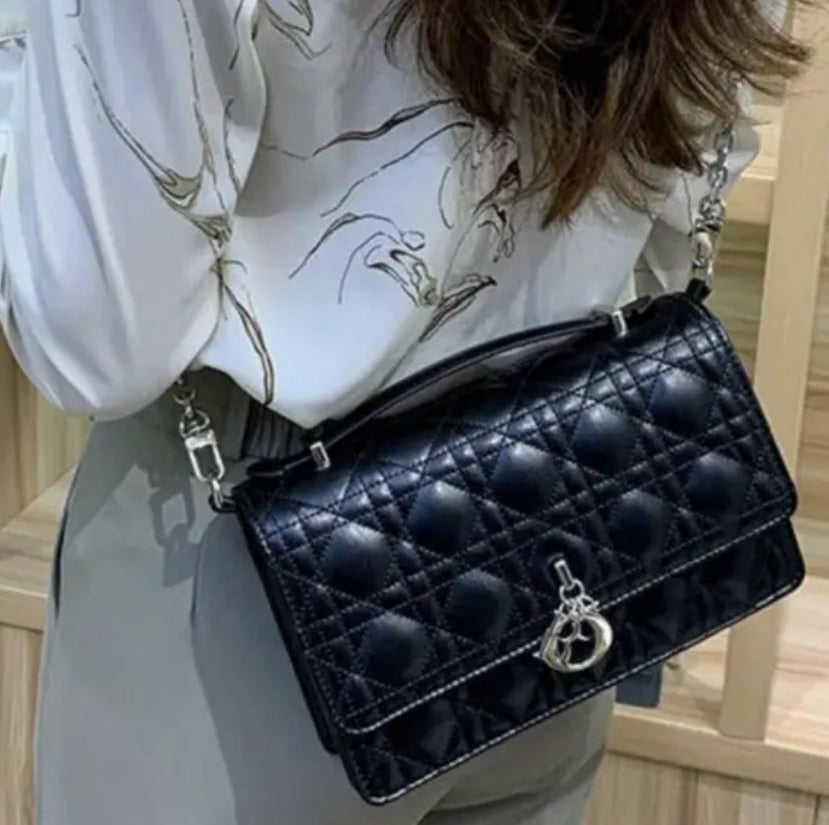 Leather Crossbody CD charm, with diamond stitched design