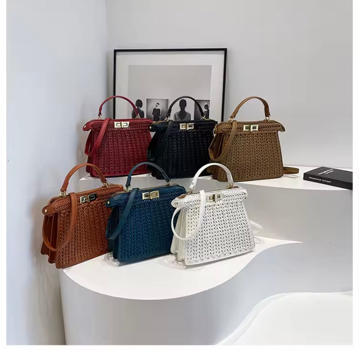 Peekaboo style top handle tote bag