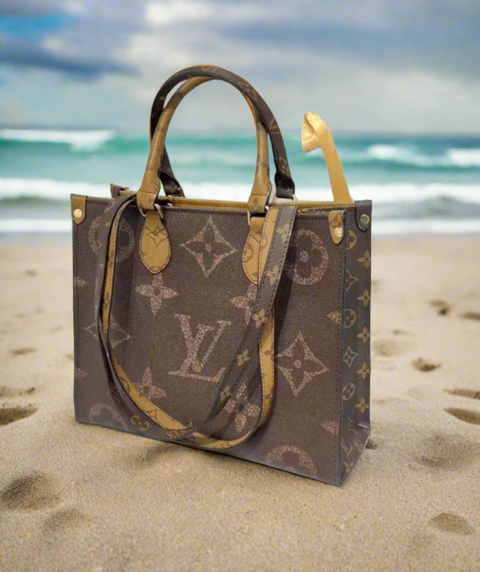 Leather structured logo tote