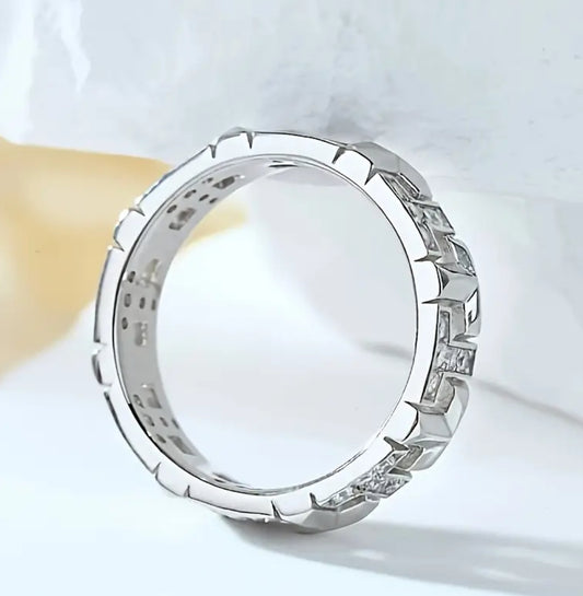 Brilliant Moissanite Sterling Silver T logo Ring