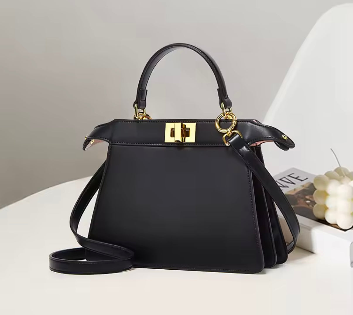 Peekaboo style top handle tote bag