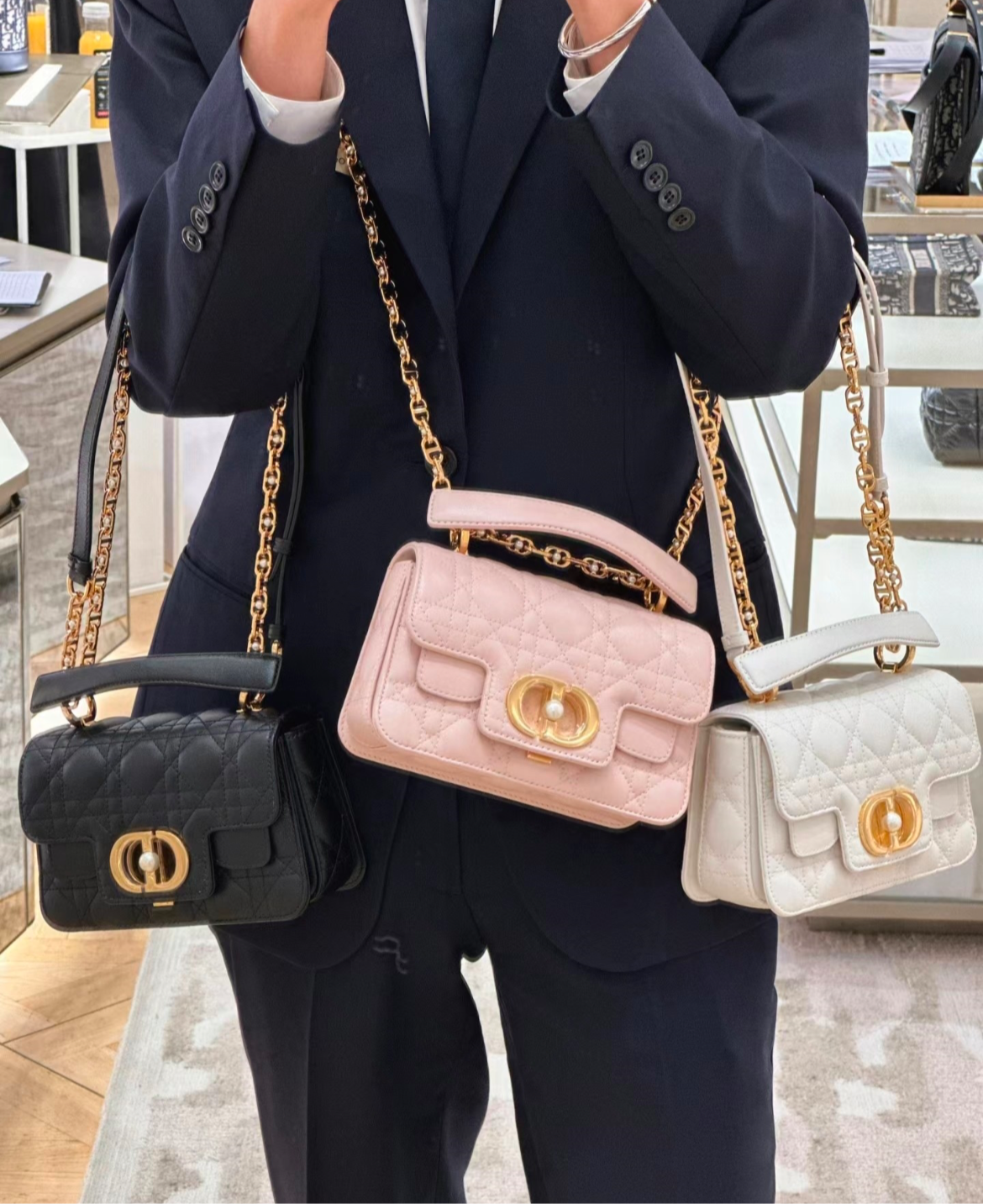 Leather Crossbody “CD Pearl” logo bag, with signature diamond quilted stitching (many options)