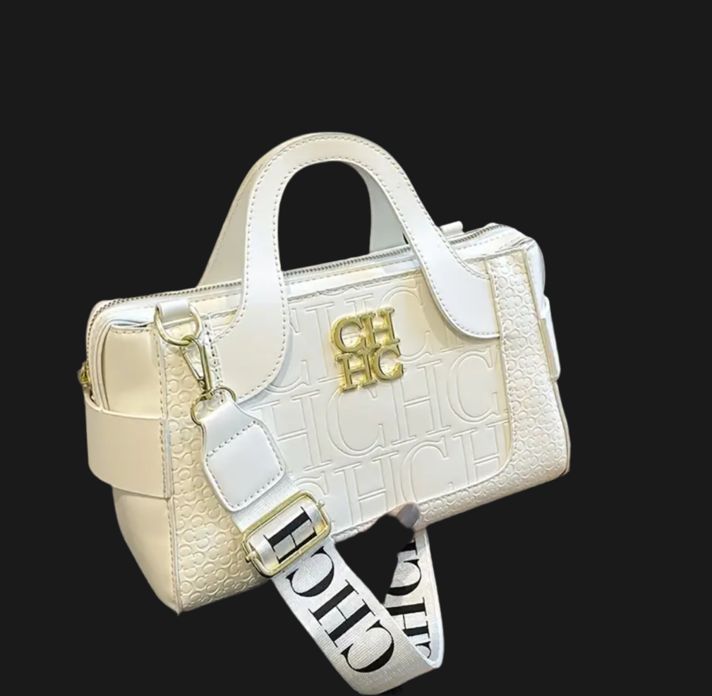 Double handle embossed elbow bag
