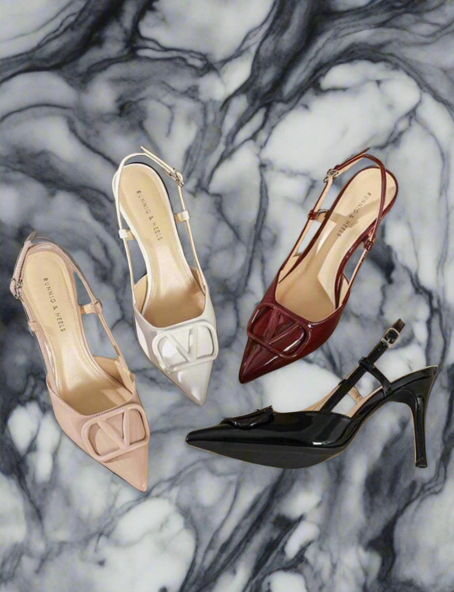 Leather, pointed toe, logo high heels