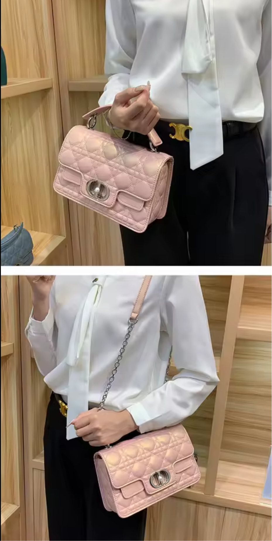 Leather Crossbody “CD Pearl” logo bag, with signature diamond quilted stitching (many options)
