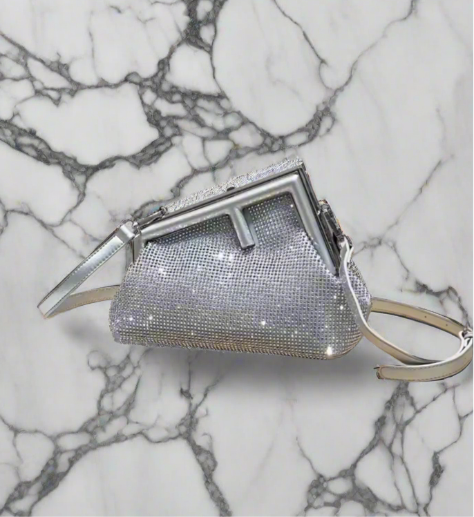 Crystal bedazzled silver clutch