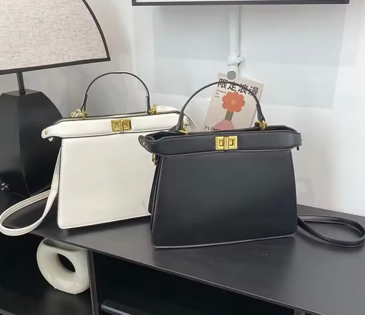 Peekaboo style top handle tote bag