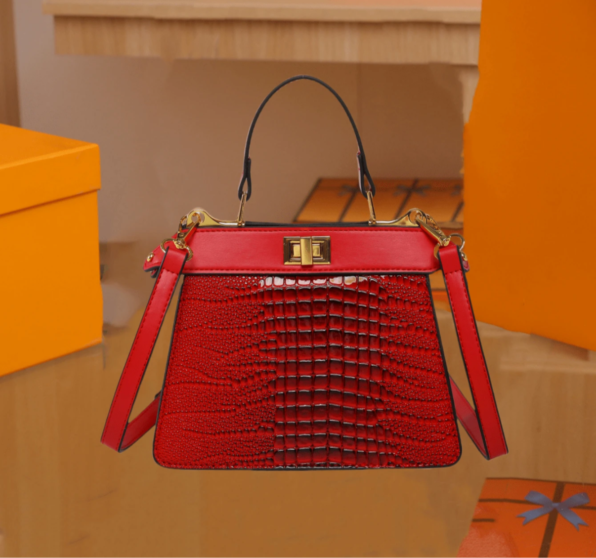 Peekaboo style top handle tote bag