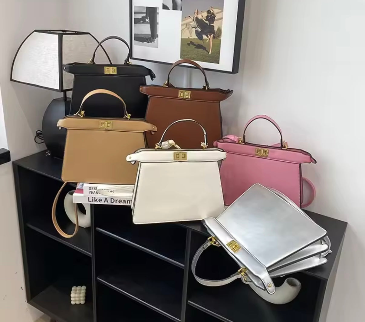 Peekaboo style top handle tote bag