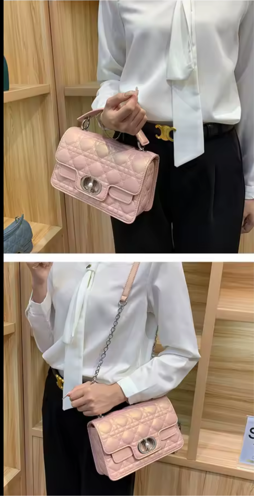 Leather Crossbody “CD Pearl” logo bag, with signature diamond quilted stitching (many options)