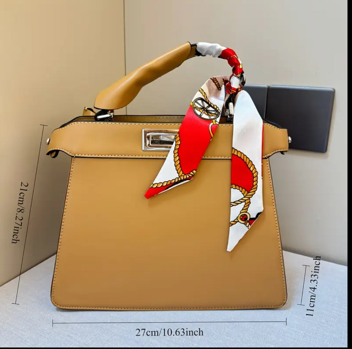 Peekaboo style top handle tote bag
