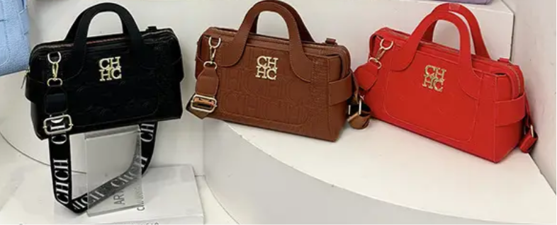 Double handle embossed elbow bag