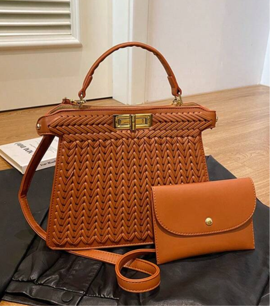 Burnt orange braided peekaboo bag. Large.