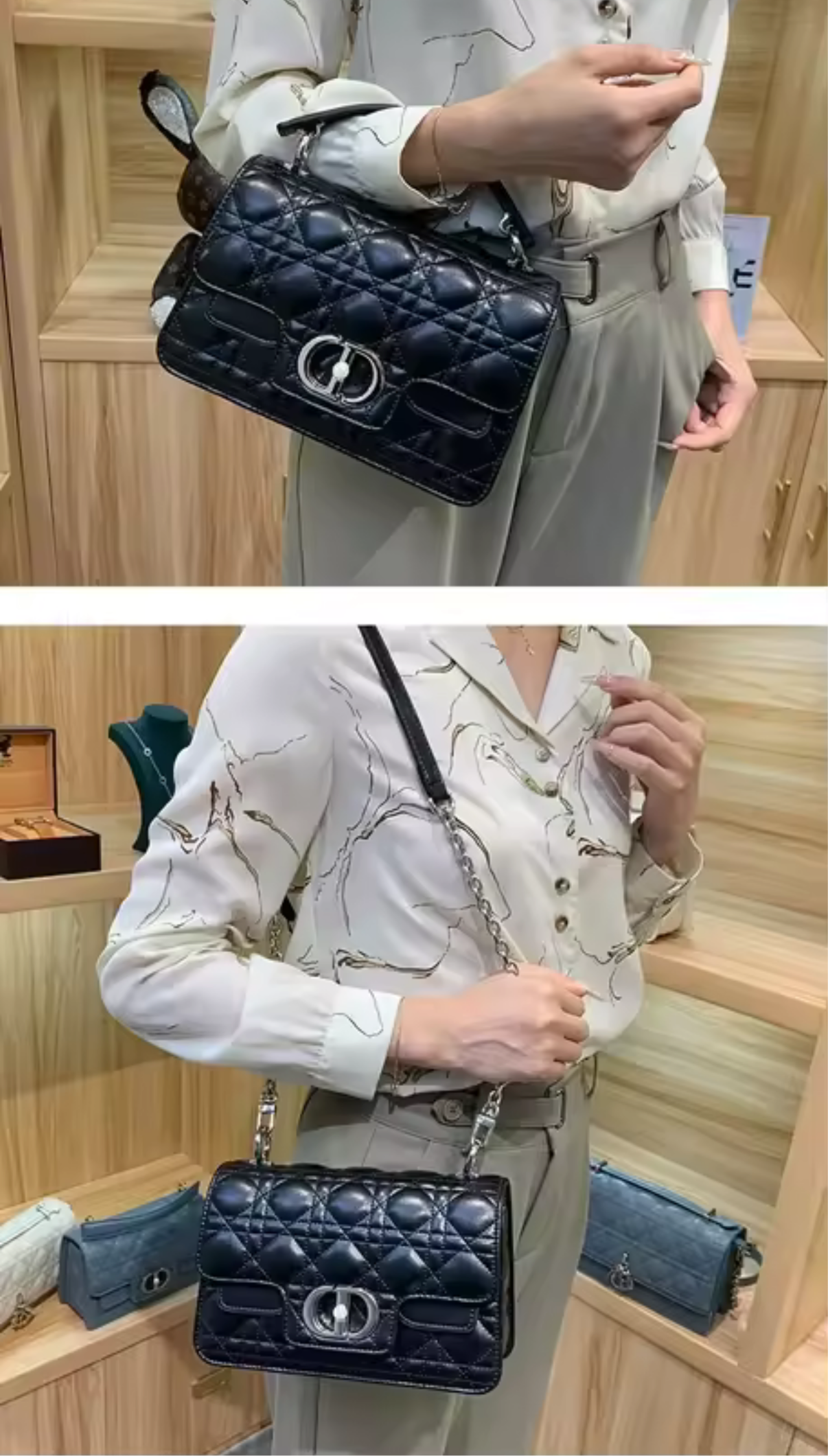 Leather Crossbody “CD Pearl” logo bag, with signature diamond quilted stitching (many options)