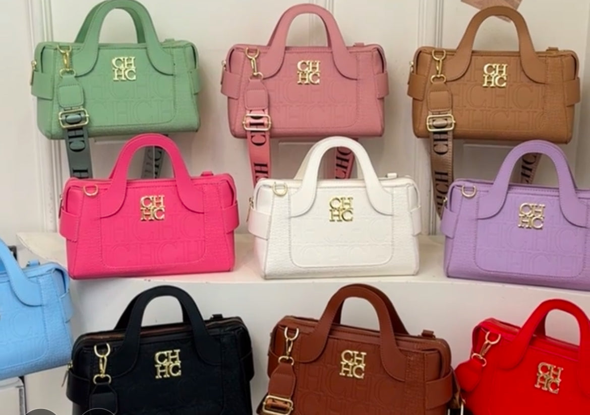 Double handle embossed elbow bag