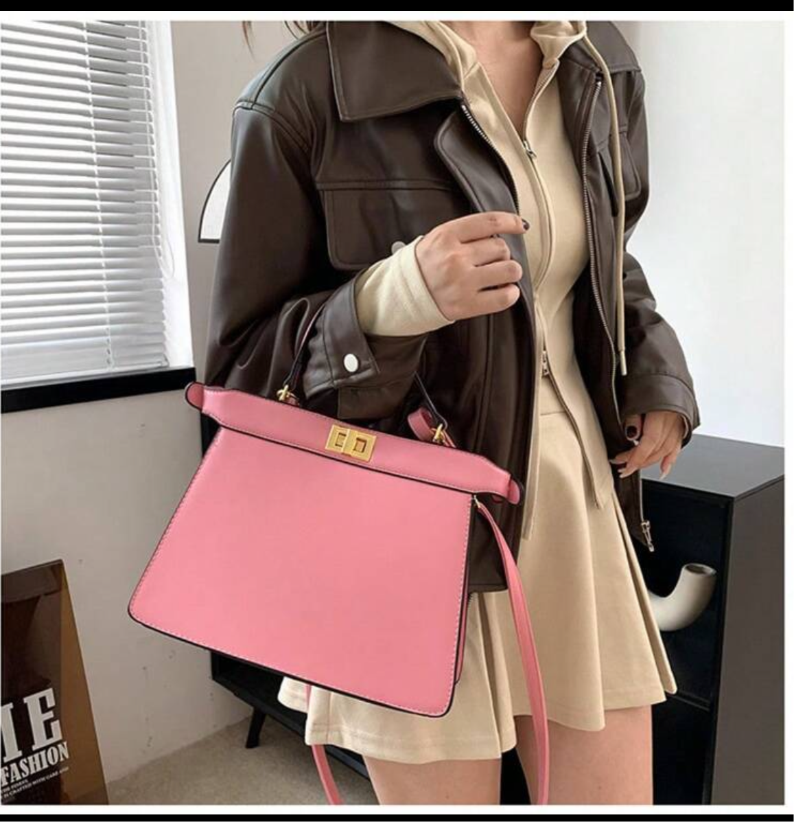 Pink leather peekaboo bag