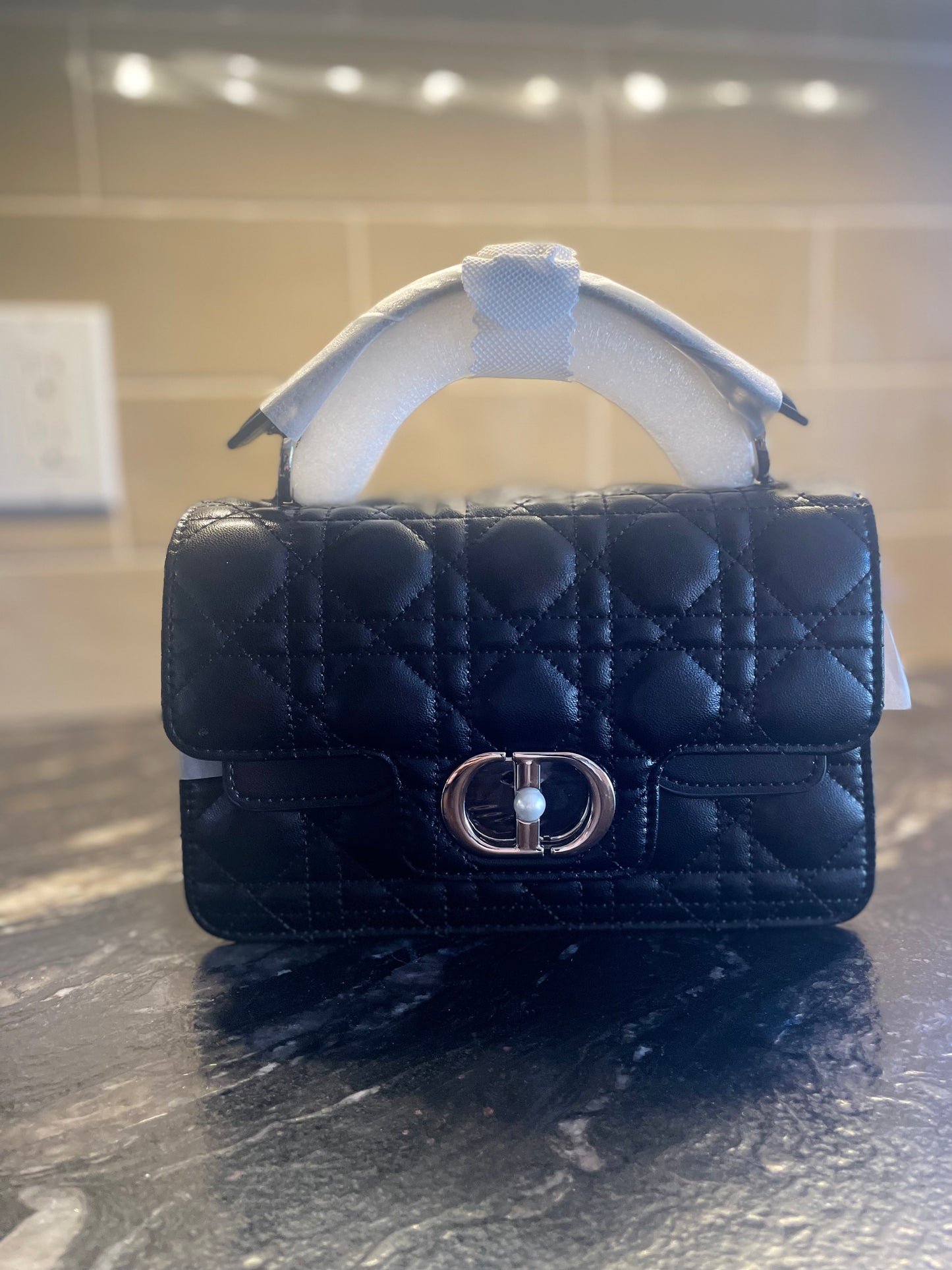 Leather Crossbody “CD Pearl” logo bag, with signature diamond quilted stitching (many options)