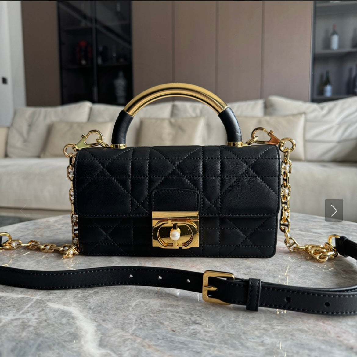 Leather Crossbody “CD Pearl” logo bag, with signature diamond quilted stitching (many options)