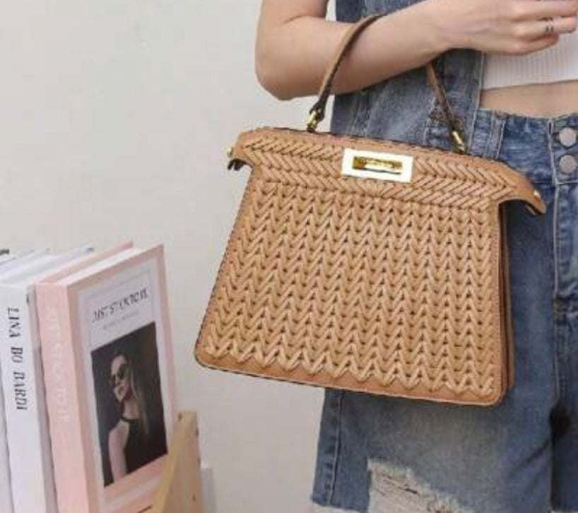 Peekaboo style top handle tote bag