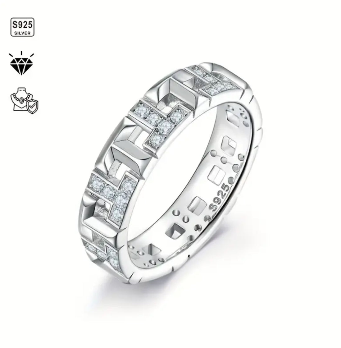 Brilliant Moissanite Sterling Silver T logo Ring