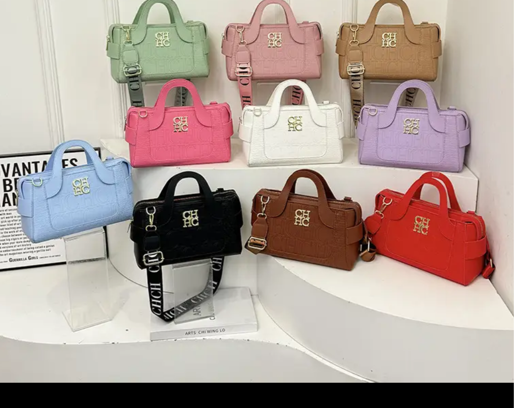 Double handle embossed elbow bag