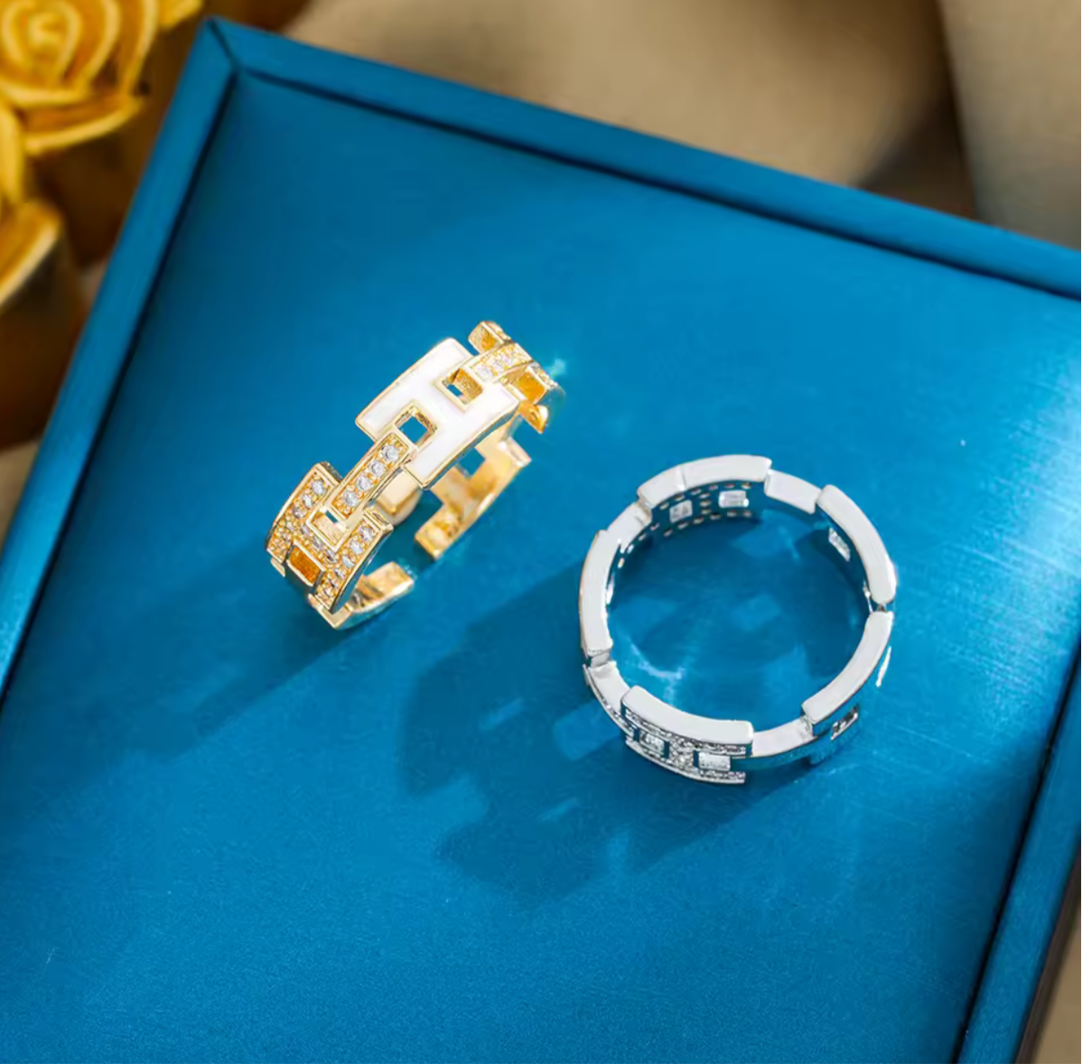 Beautiful inspired rings with logos and adjustable bands (large variety)