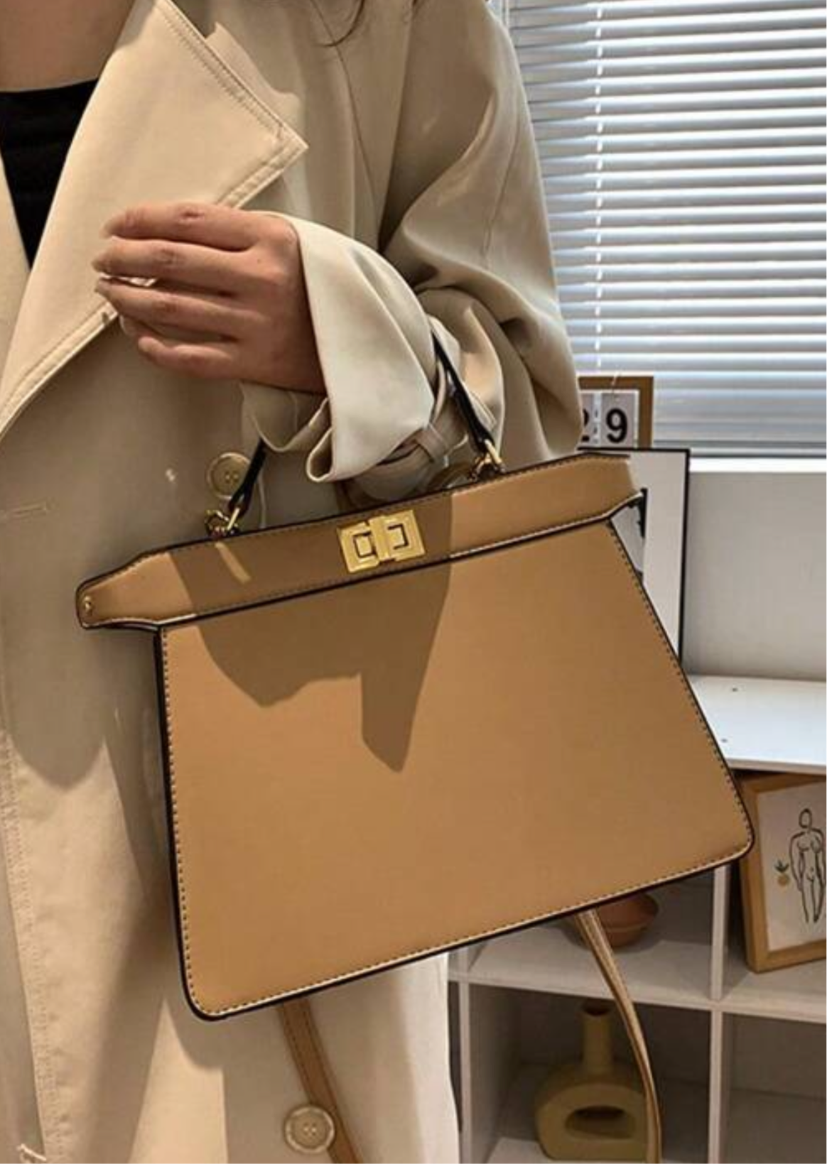 Peekaboo style top handle tote bag