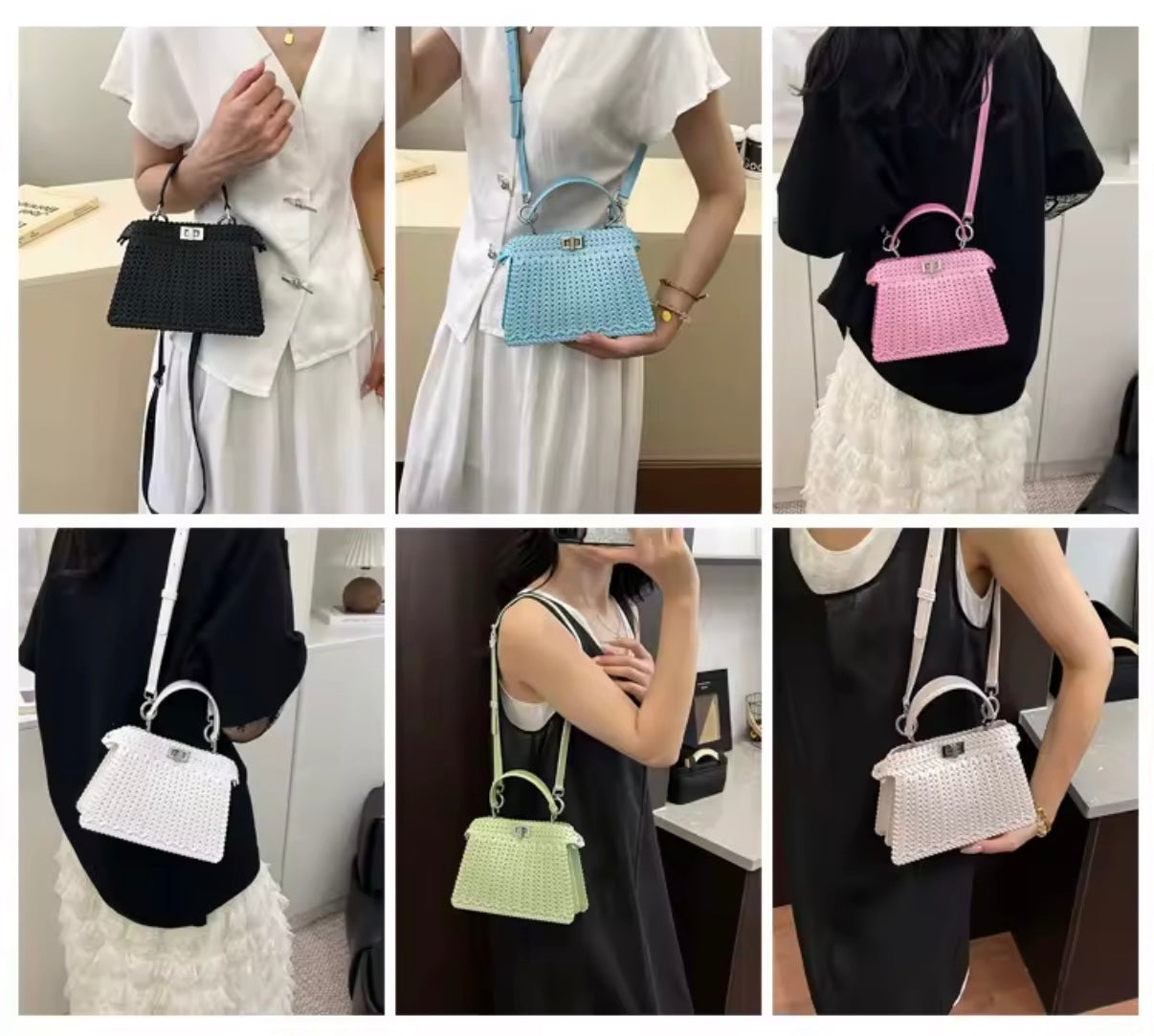 Peekaboo style top handle tote bag