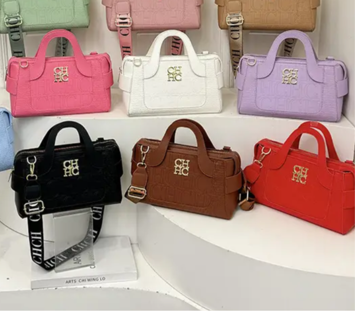 Double handle embossed elbow bag