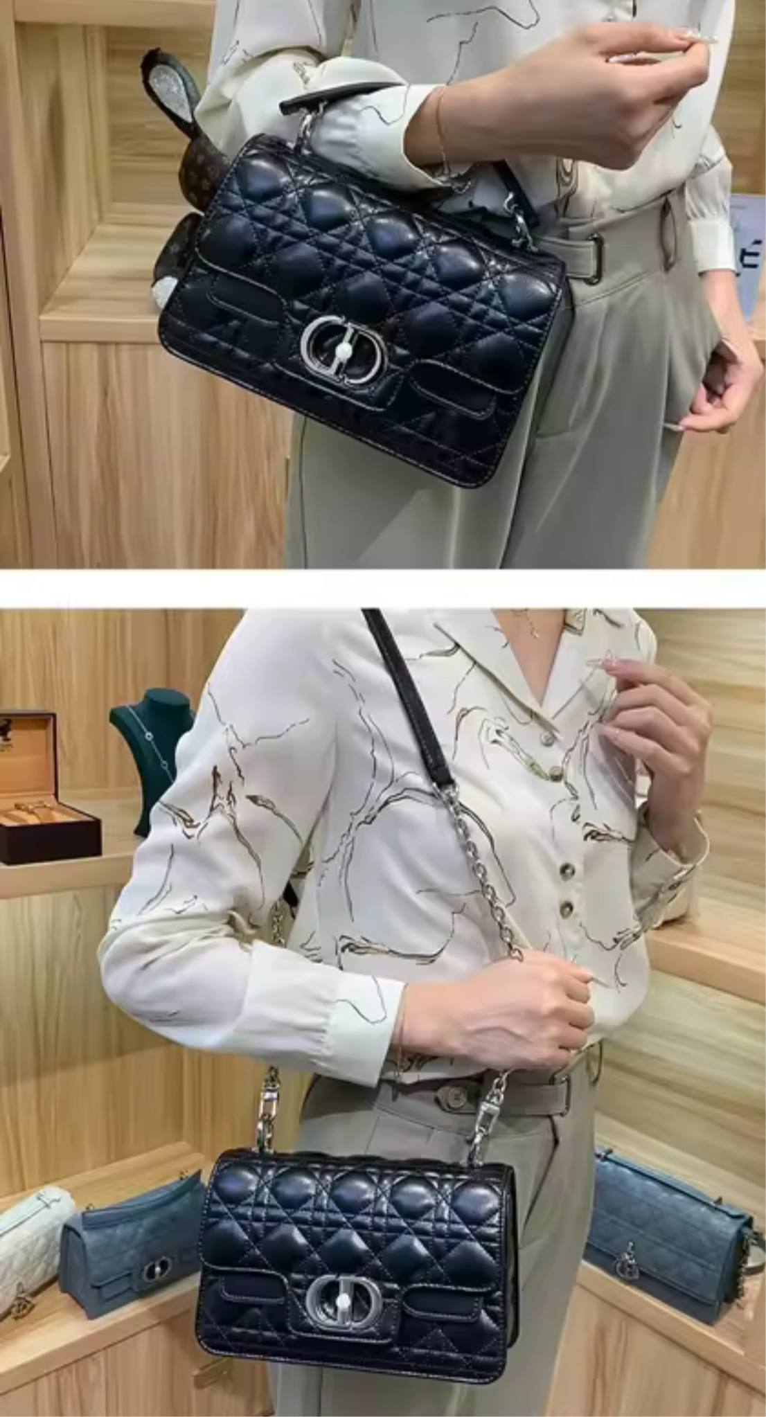 Leather Crossbody “CD Pearl” logo bag, with signature diamond quilted stitching (many options)