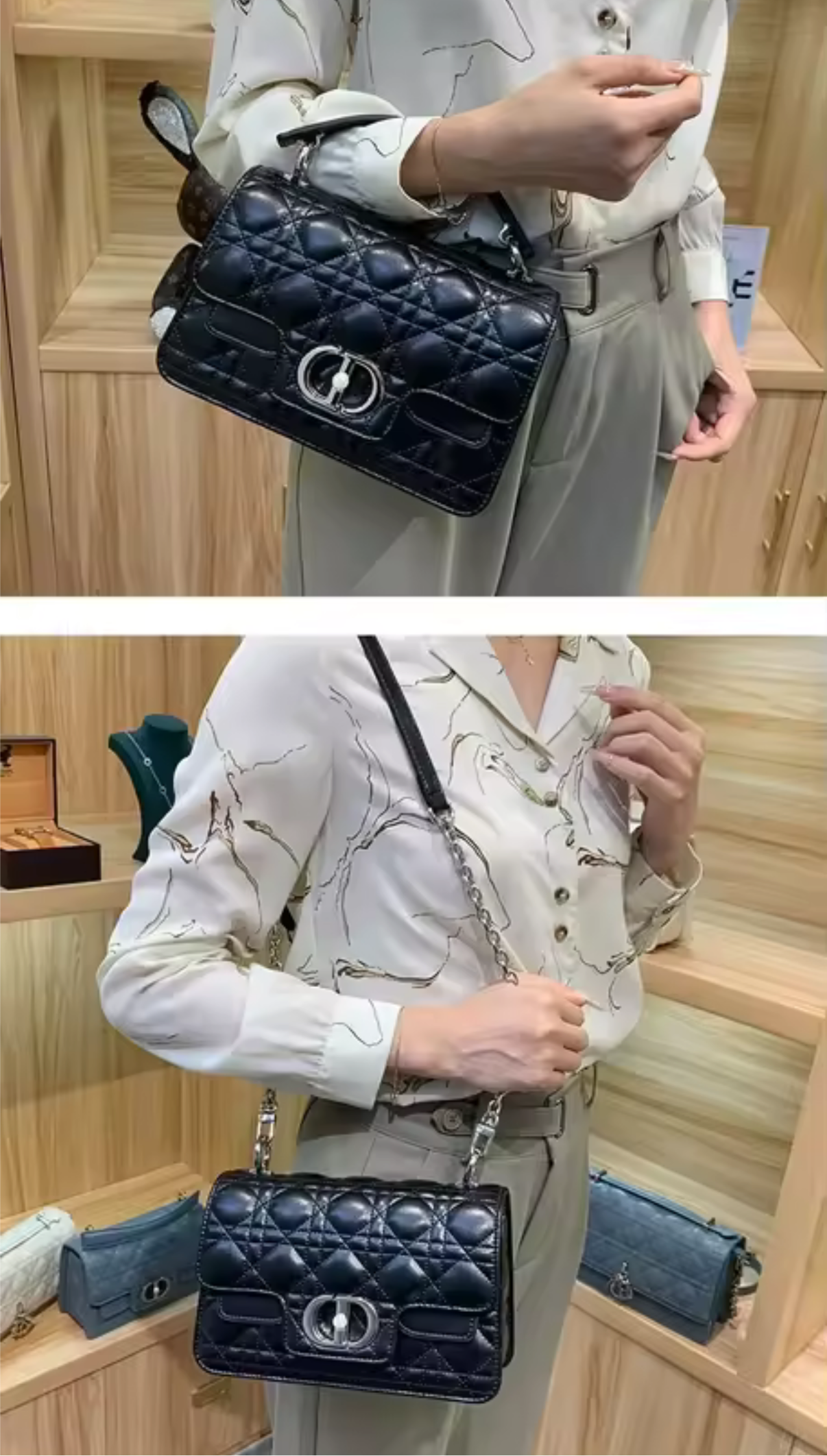 Leather Crossbody “CD Pearl” logo bag, with signature diamond quilted stitching (many options)