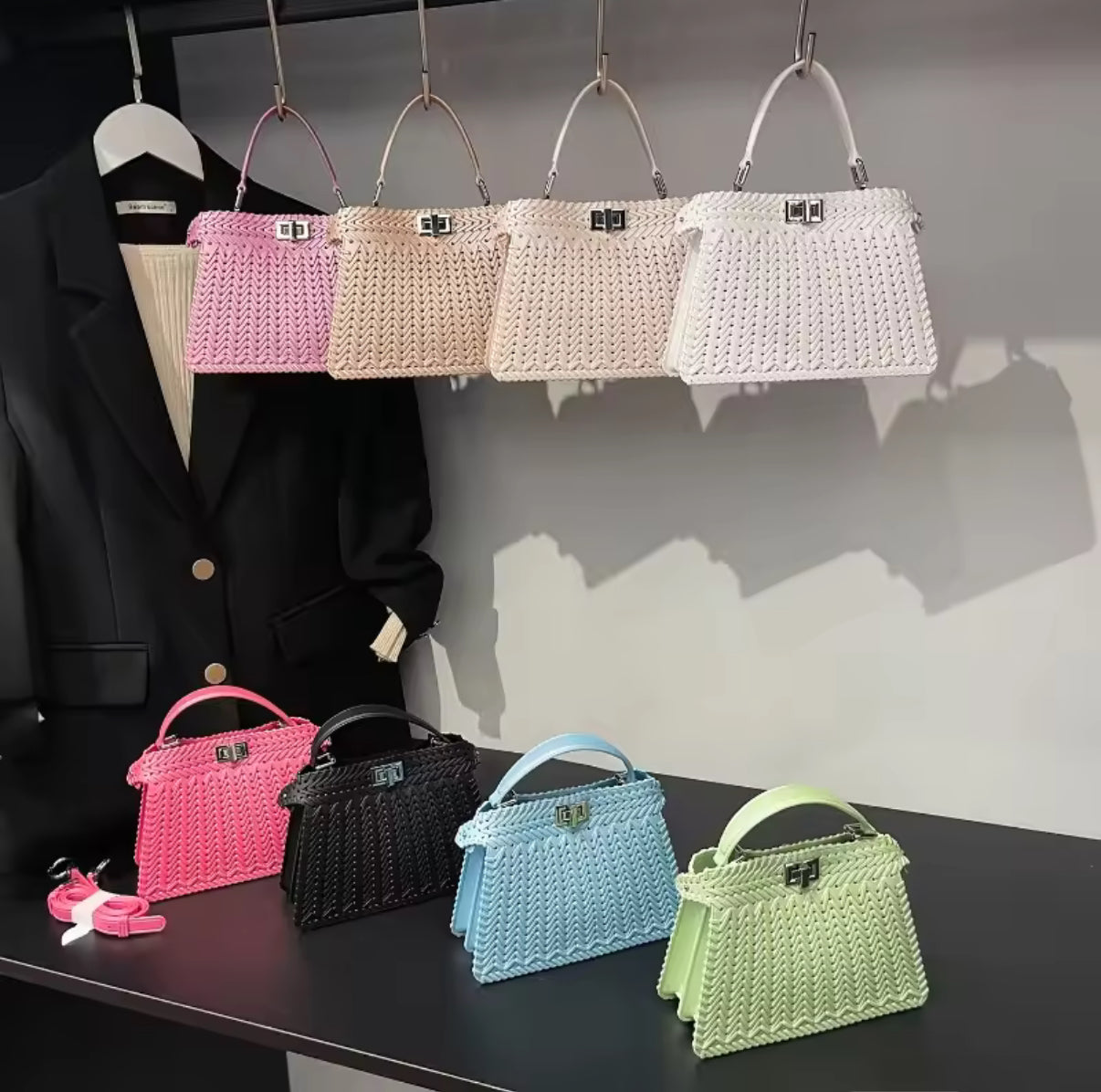 Peekaboo style top handle tote bag