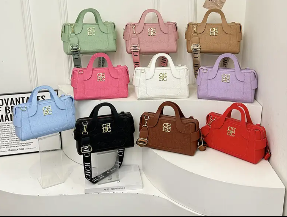 Double handle embossed elbow bag