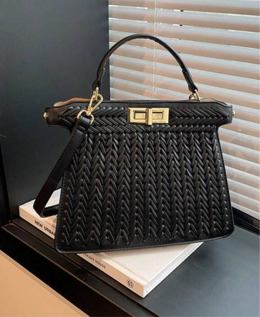 Large black braided peekaboo bag