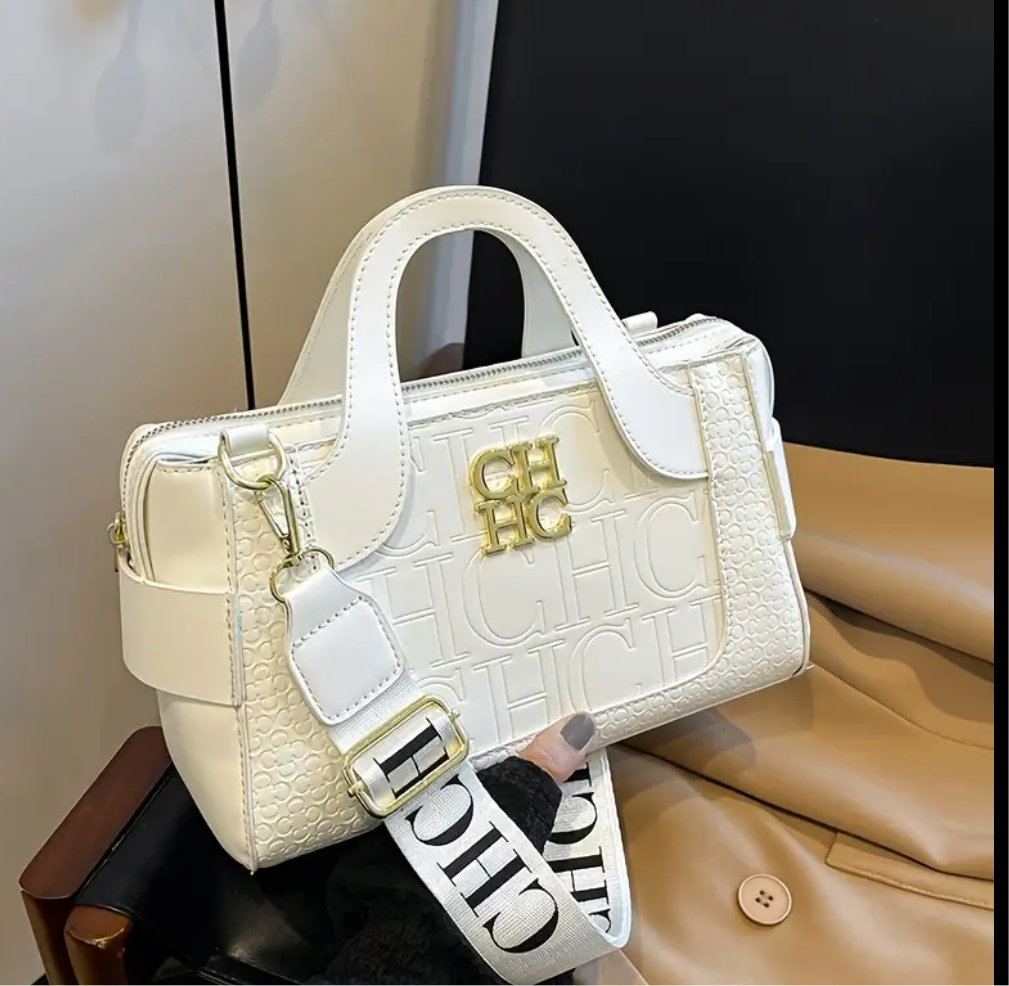 Double handle embossed elbow bag