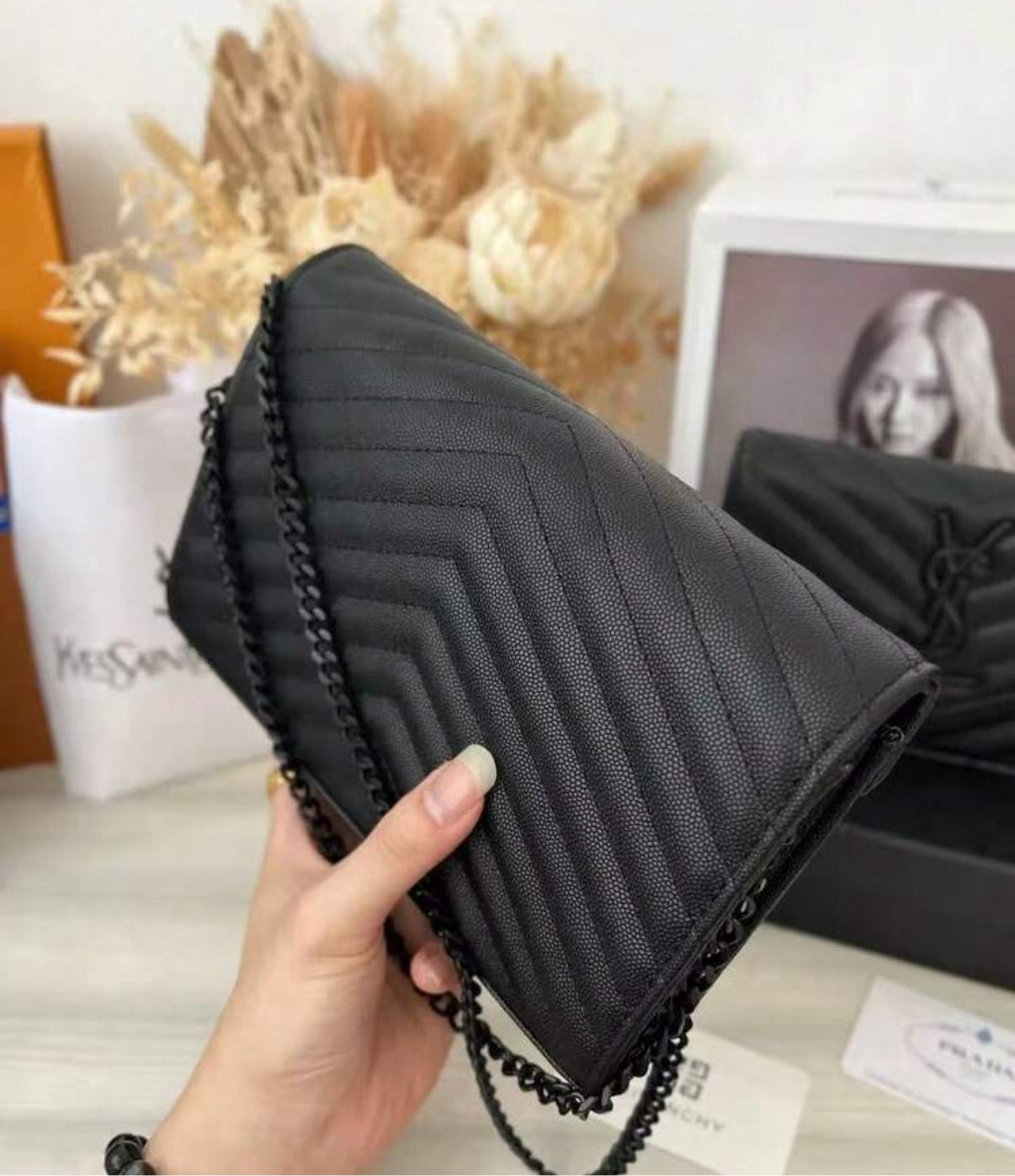Chevron leather logo crossbody clutch bag