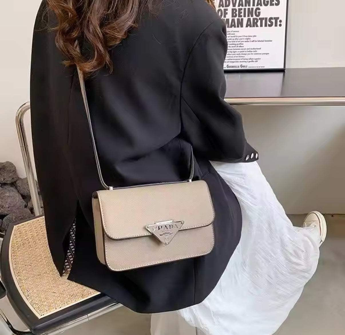 Small colorful crossbody flap bags with triangle logo snap closure