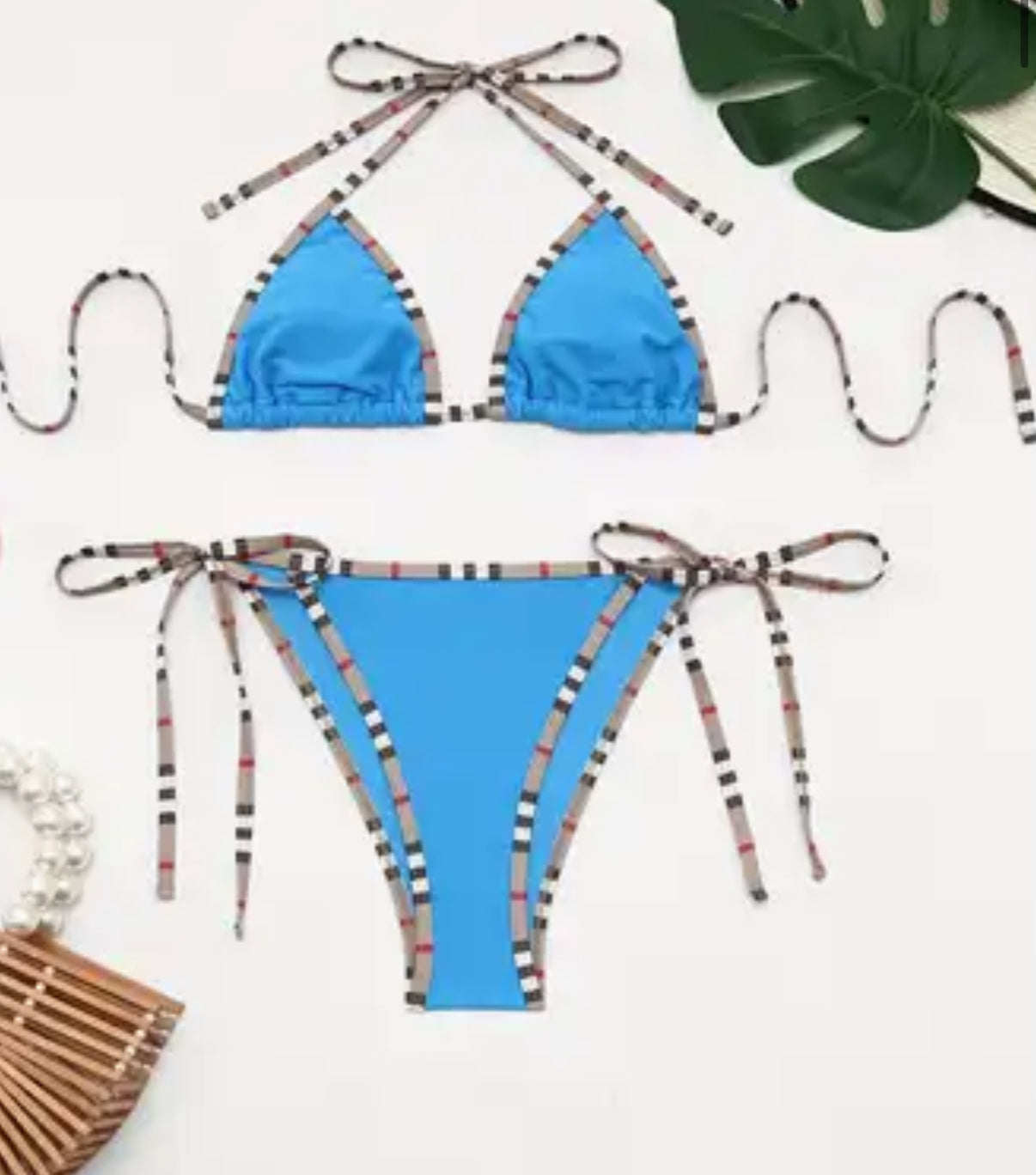 Solid colors - luxury plaid trimmed bikinis (many options)