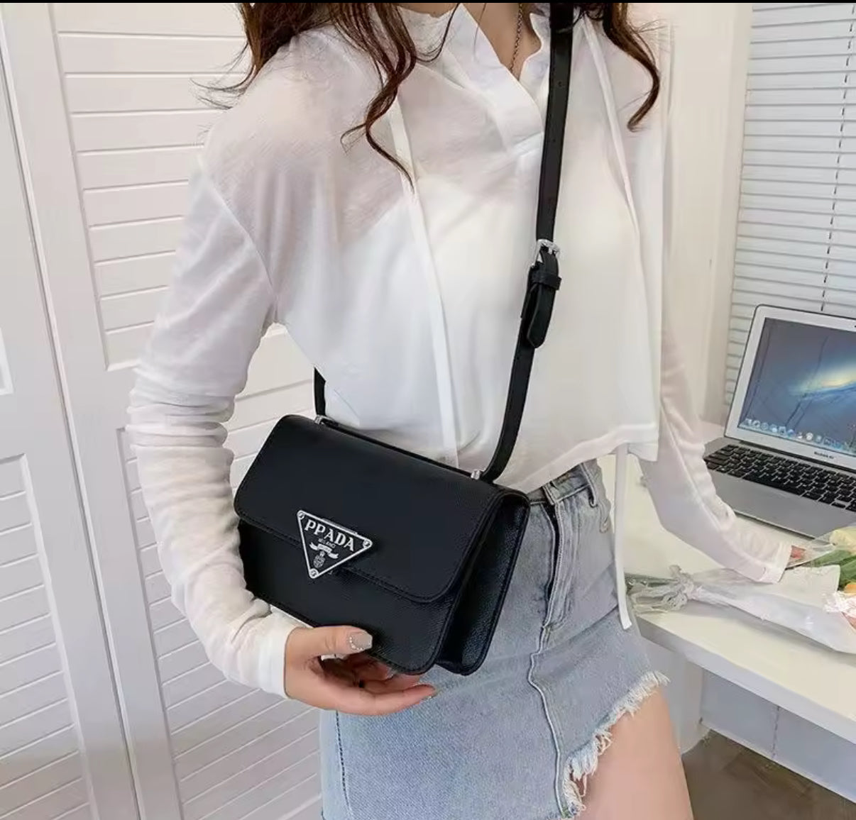 Small colorful crossbody flap bags with triangle logo snap closure
