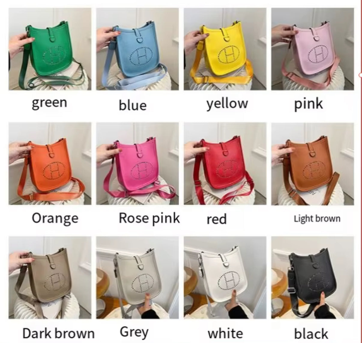 Leather crossbody with hole poke H logo.
