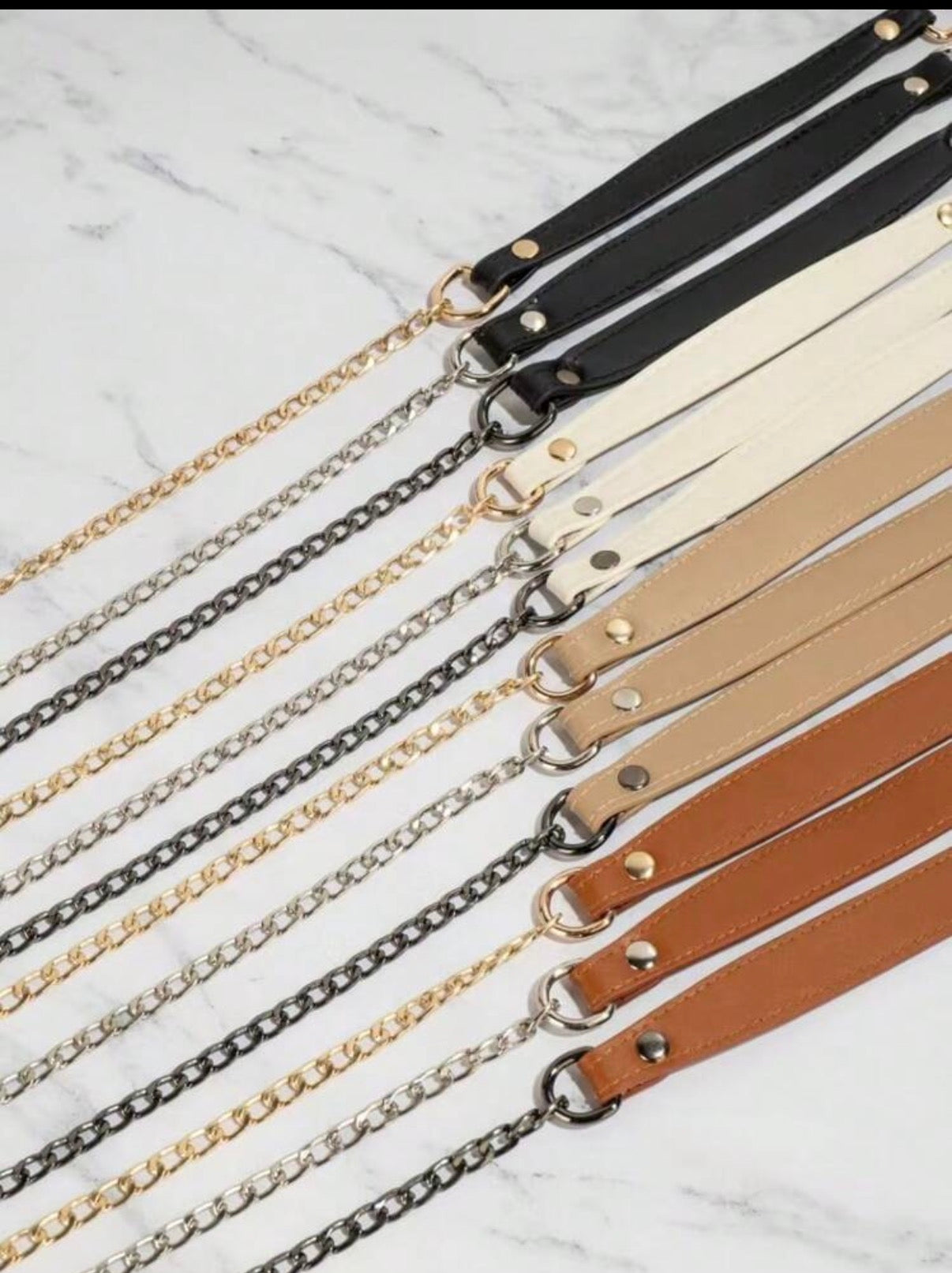 Long chain purse straps with leather handle