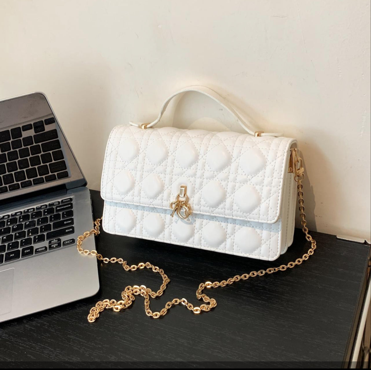 Leather Crossbody CD charm, with diamond stitched design