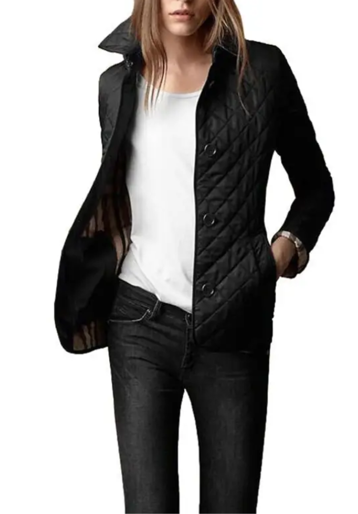 NEW!!!    Light weight black quilted jacket with beige plaid Lining (on sale!)
