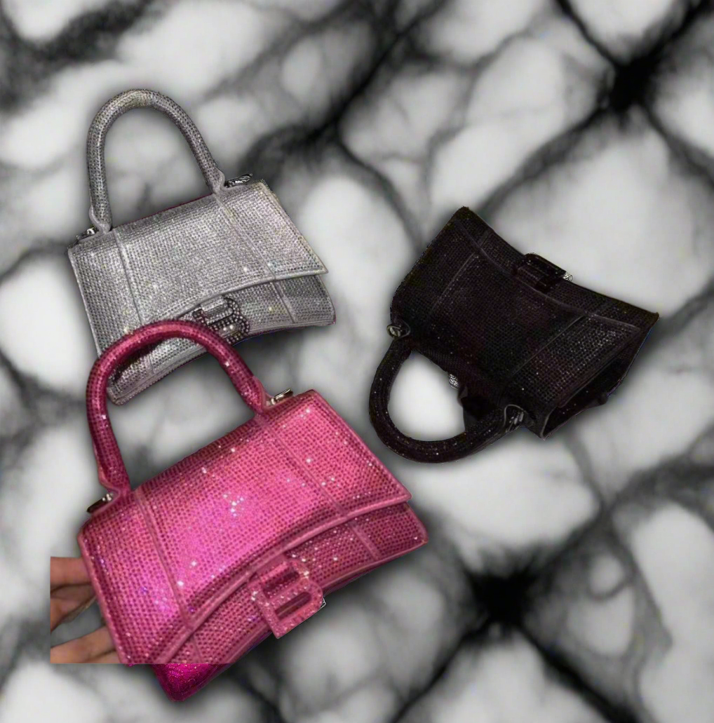 Swarovski crystal evening bag with B logo