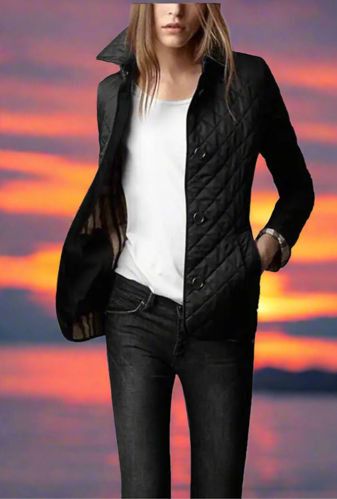 NEW!!!    Light weight black quilted jacket with beige plaid Lining (on sale!)