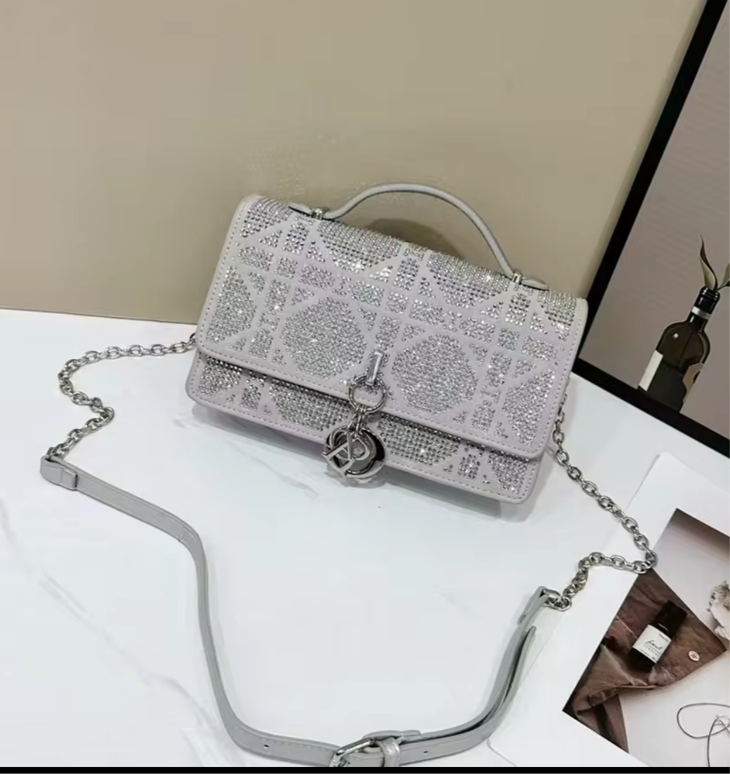 Leather Crossbody CD charm, with diamond stitched design