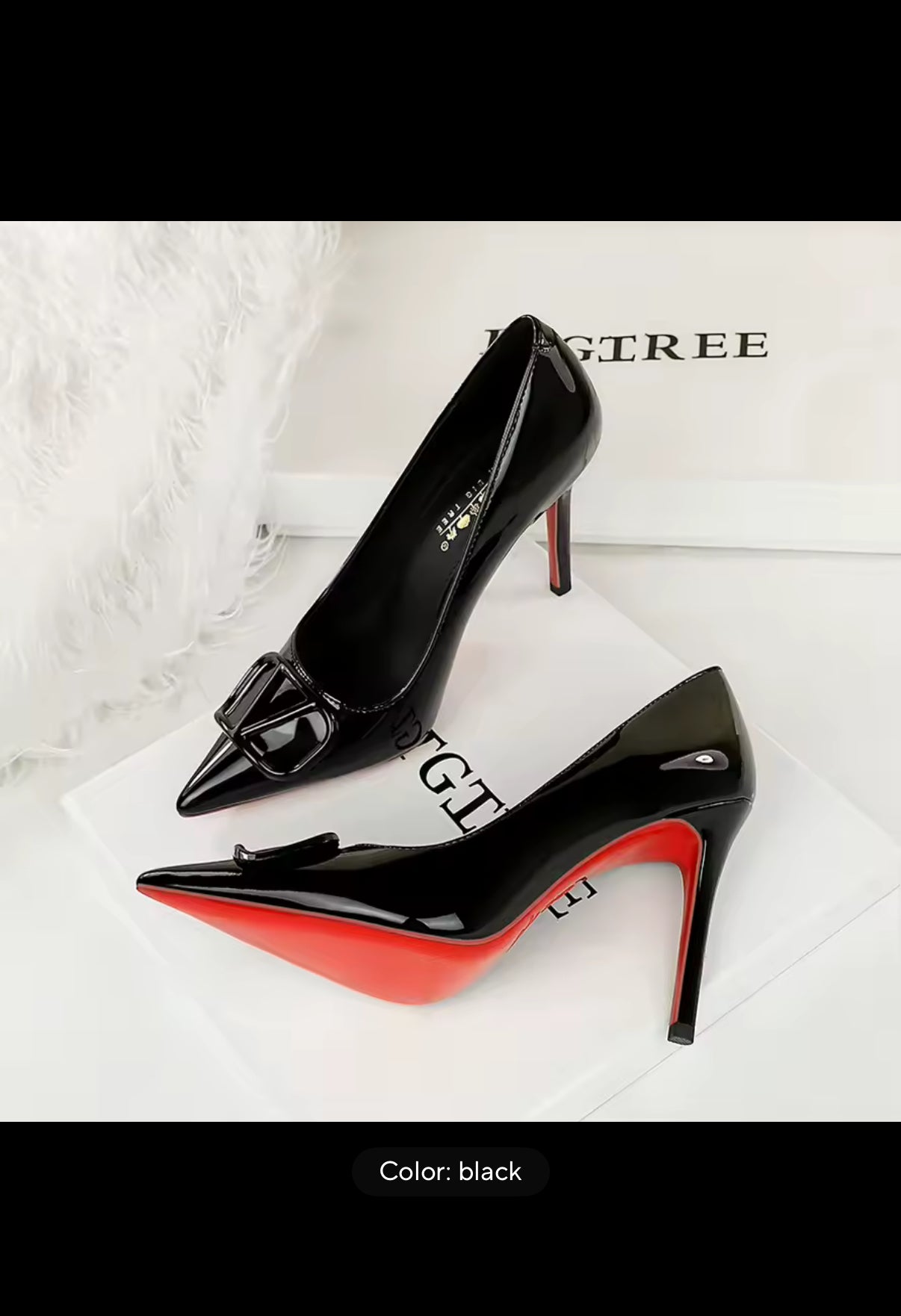 Leather, pointed toe, logo high heels