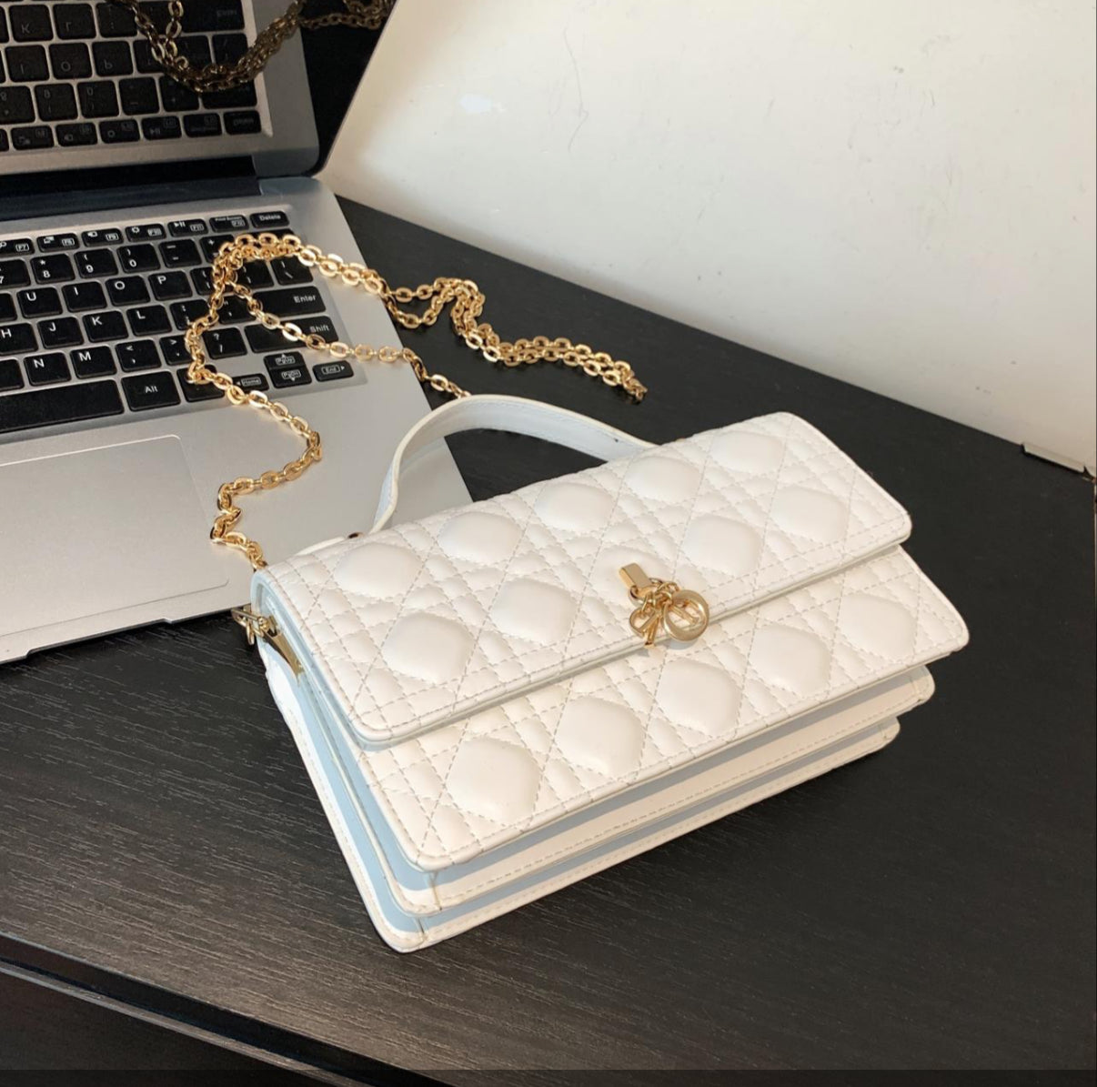 Leather Crossbody CD charm, with diamond stitched design